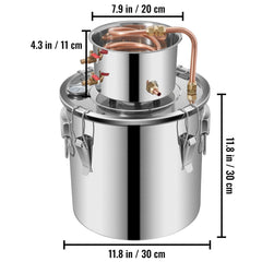 Moonshine Still 5 Gal 21L Stainless Steel Water Alcohol Distiller Copper Tube Home Brewing Kit Build-in Thermometer for DIY Whisky Wine Brandy, 5Gal, Silver