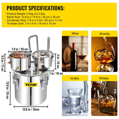 30L 8Gal Alcohol Distiller Water Spirit Boiler Home Brew Copper Alcohol Still