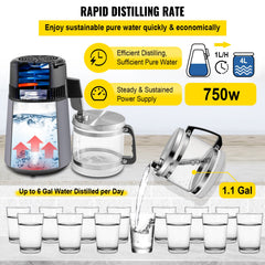 Home Water Distiller Distilled Water Maker 4 L with Dual Temp Display Grey