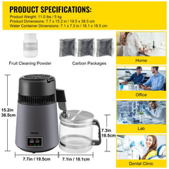 Home Water Distiller Distilled Water Maker 4 L with Dual Temp Display Grey