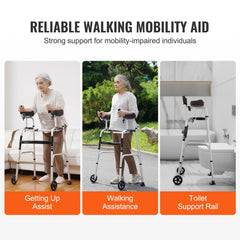2 in 1 Folding Walker & Removable Armrests, Height Adjustable Foldable Walker with 5" Solid Wheels, Lightweight Aluminum | Front Wheeled Mobility Aid for Elderly Handicapped Disabled, 450 Pounds