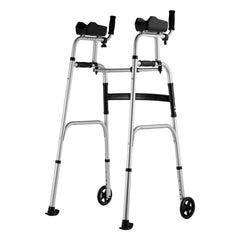 2 in 1 Folding Walker & Removable Armrests, Height Adjustable Foldable Walker with 5" Solid Wheels, Lightweight Aluminum | Front Wheeled Mobility Aid for Elderly Handicapped Disabled, 450 Pounds