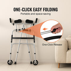 2 in 1 Folding Walker & Removable Armrests, Height Adjustable Foldable Walker with 5" Solid Wheels, Lightweight Aluminum | Front Wheeled Mobility Aid for Elderly Handicapped Disabled, 450 Pounds