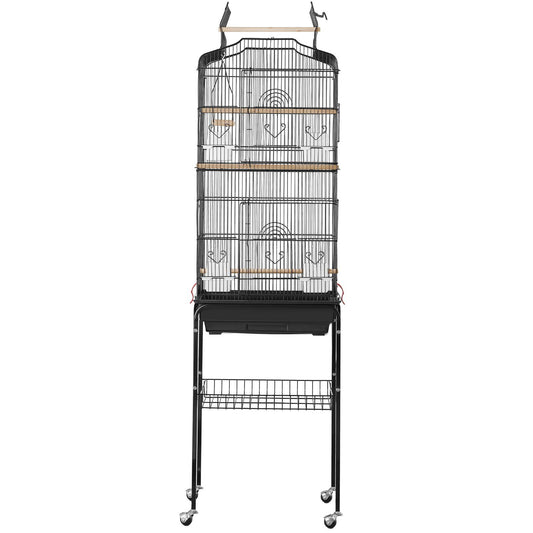 Large Bird Cage, 62 in, Open Top Parakeet Cage with Rolling Stand, Steel Bird Flight Cage with Removable Tray, Budgie Birdcage with 4 Perches, Parrot Cage for Lovebirds Cockatiels Pet Toy