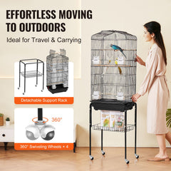 Large Bird Cage, 62 in, Open Top Parakeet Cage with Rolling Stand, Steel Bird Flight Cage with Removable Tray, Budgie Birdcage with 4 Perches, Parrot Cage for Lovebirds Cockatiels Pet Toy