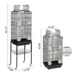 Large Bird Cage, 62 in, Open Top Parakeet Cage with Rolling Stand, Steel Bird Flight Cage with Removable Tray, Budgie Birdcage with 4 Perches, Parrot Cage for Lovebirds Cockatiels Pet Toy