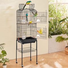 Large Bird Cage, 62 in, Open Top Parakeet Cage with Rolling Stand, Steel Bird Flight Cage with Removable Tray, Budgie Birdcage with 4 Perches, Parrot Cage for Lovebirds Cockatiels Pet Toy