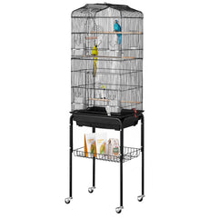 Large Bird Cage, 62 in, Open Top Parakeet Cage with Rolling Stand, Steel Bird Flight Cage with Removable Tray, Budgie Birdcage with 4 Perches, Parrot Cage for Lovebirds Cockatiels Pet Toy
