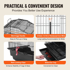 Bird Flight Cage 39 in Hanging Metal Parakeet Cage for Cockatiels Parrot