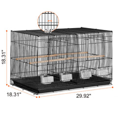 Bird Cage, 18 in, Small Parakeet Cage with Divider, Sturdy Metal Bird Flight Cage, Travel Birdcage with 5 Perches & 4 Feeding Cups, Parrot Cage for Canaries Lovebirds Cockatiels Budgie, Black