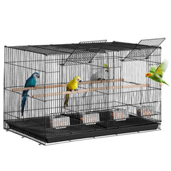 Bird Cage, 18 in, Small Parakeet Cage with Divider, Sturdy Metal Bird Flight Cage, Travel Birdcage with 5 Perches & 4 Feeding Cups, Parrot Cage for Canaries Lovebirds Cockatiels Budgie, Black