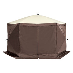 Pop Up Gazebo Tent, Pop-Up Screen Tent 6 Sided Canopy Sun Shelter with 6 Removable Privacy Wind Cloths & Mesh Windows, 11.5x11.5FT Quick Set Screen Tent with Mosquito Netting, Brown
