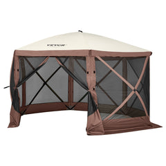 Pop Up Gazebo Tent, Pop-Up Screen Tent 6 Sided Canopy Sun Shelter with 6 Removable Privacy Wind Cloths & Mesh Windows, 11.5x11.5FT Quick Set Screen Tent with Mosquito Netting, Brown