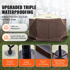 Pop Up Gazebo Tent, Pop-Up Screen Tent 6 Sided Canopy Sun Shelter with 6 Removable Privacy Wind Cloths & Mesh Windows, 11.5x11.5FT Quick Set Screen Tent with Mosquito Netting, Brown