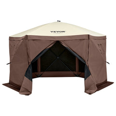 Pop Up Gazebo Tent, Pop-Up Screen Tent 6 Sided Canopy Sun Shelter with 6 Removable Privacy Wind Cloths & Mesh Windows, 11.5x11.5FT Quick Set Screen Tent with Mosquito Netting, Brown