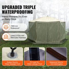 Pop Up Gazebo Tent, Pop-Up Screen Tent 6 Sided Canopy Sun Shelter with 6 Removable Privacy Wind Cloths & Mesh Windows, 12x12FT Quick Set Screen Tent with Mosquito Netting, Army Green