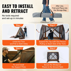 Pop Up Gazebo Tent, Pop-Up Screen Tent 4 Sided Canopy Sun Shelter with 4 Removable Privacy Wind Cloths & Mesh Windows, 6x6FT Quick Set Screen Tent with Mosquito Netting, Brown