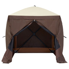 Pop Up Gazebo Tent, Pop-Up Screen Tent 4 Sided Canopy Sun Shelter with 4 Removable Privacy Wind Cloths & Mesh Windows, 6x6FT Quick Set Screen Tent with Mosquito Netting, Brown