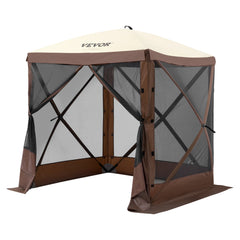 Pop Up Gazebo Tent, Pop-Up Screen Tent 4 Sided Canopy Sun Shelter with 4 Removable Privacy Wind Cloths & Mesh Windows, 6x6FT Quick Set Screen Tent with Mosquito Netting, Brown