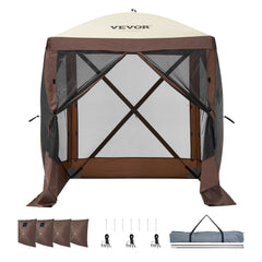 Pop Up Gazebo Tent, Pop-Up Screen Tent 4 Sided Canopy Sun Shelter with 4 Removable Privacy Wind Cloths & Mesh Windows, 6x6FT Quick Set Screen Tent with Mosquito Netting, Brown