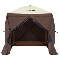 Pop Up Gazebo Tent, Pop-Up Screen Tent 4 Sided Canopy Sun Shelter with 4 Removable Privacy Wind Cloths & Mesh Windows, 6x6FT Quick Set Screen Tent with Mosquito Netting, Brown
