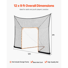 Hockey and Lacrosse Goal Backstop, 12x9 ft Lacrosse Net with Extended Coverage, Quick Easy Setup Complete Accessories Training Net, Backyard Lacrosse Equipment, for Youth Adult (NET ONLY)