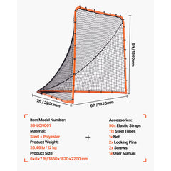 Lacrosse Goal, 1.8mx1.8m Lacrosse Net, Folding Portable Backyard Lacrosse Training Equipment, Steel Frame Training Net, Quick & Easy Setup Lacrosse Goal, Perfect for Youth Adult Training, Orange