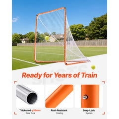 Lacrosse Goal, 6' x 6' Lacrosse Net, Steel Frame Backyard Lacrosse Training Equipment, Portable Lacrosse Goal with Carry Bag, Quick & Easy Setup, Perfect for Youth Adult Training, Orange