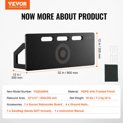 Soccer Rebounder Board, 32"X12" Portable Soccer Wall with 2 Angles Rebound, Foldable HDPE Kickback Rebound Board, Soccer Training Equipment for Kids and Adults, Passing & Shooting Practice