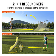 Soccer Trainer, 2-IN-1 Portable Soccer Rebounder Net, Iron Soccer Practice Equipment, Sports Football Rebounder Wall with Portable Bag, Perfect for Team Solo Training, Passing, Volley