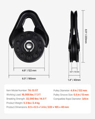 14.5 Ton Recovery Snatch Block Pulley Snatch 32,000 lbs Capacity ATV UTV