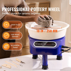 Pottery Wheel, 10 inch Pottery Forming Machine, 350W Electric Wheel for Pottery with Foot Pedal and LCD Touch Screen, Direct Drive Ceramic Wheel with 3 Support Legs for DIY Art Craft, Blue