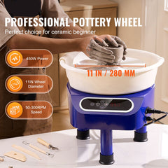 Pottery Wheel, 11 inch Pottery Forming Machine, 450W Electric Wheel for Pottery with Foot Pedal and LCD Touch Screen, Direct Drive Ceramic Wheel with 3 Support Legs for DIY Art Craft, Blue