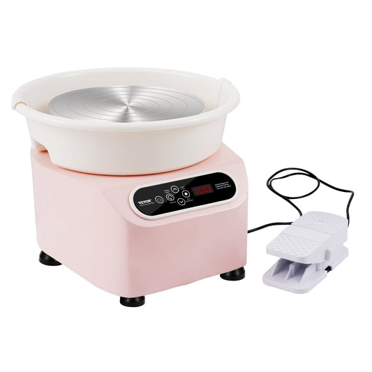 Pottery Wheel, 10 inch Pottery Forming Machine, 350W Electric Wheel for Pottery with Foot Pedal and LCD Touch Screen, Direct Drive Ceramic Wheel with Shaping Tools for DIY Art Craft, Pink
