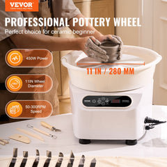VEVOR Pottery Wheel, 11 inch Pottery Forming Machine, 450W Electric Wheel for Pottery with Foot Pedal and LCD Touch Screen, Direct Drive Ceramic Wheel with Shaping Tools for DIY Art Craft, White