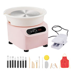 Pottery Wheel, 11 inch Pottery Forming Machine, 450W Electric Wheel for Pottery with Foot Pedal and LCD Touch Screen, Direct Drive Ceramic Wheel with Shaping Tools for DIY Art Craft, Pink
