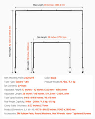 VEVOR Over The Table Rod Stand with Clamps, 13"-42" Tall & 28"-98" Length Adjustable, 2 Packs Table Arch Stand, Tabletop Balloon Arch Frame for Wedding Birthday Party Christmas Decorations, Black