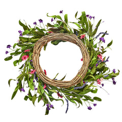 Artificial Decorative Wreath 55.88 cm Pink Green with Daisies Year Round