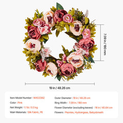 Artificial Decorative Wreath 48.26 cm Pink Peonies Hydrangeas Year Round