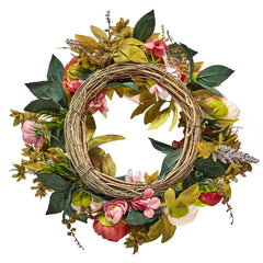 Artificial Decorative Wreath 48.26 cm Pink Peonies Hydrangeas Year Round