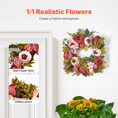 Artificial Decorative Wreath 48.26 cm Pink Peonies Hydrangeas Year Round