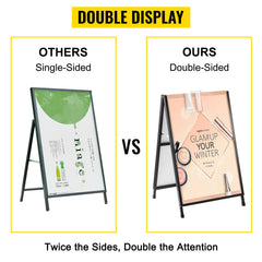 A-Frame Sidewalk Sign 24"x36" Sidewalk Signs for Businesses Black Coated Steel Metal A-Frame Sign Slide-in Folding Sandwich Board Sidewalk Sign Double-Sided with 2 Corrugated Plastic Poster Boar