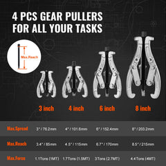 Gear Puller Set 3" 4" 6" 8" 3-Jaw Bearing Puller Wheel Gear Pulley 4 PCS
