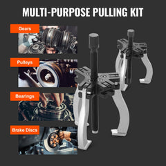 Gear Puller Set, 3" and 7" Puller Kit, 3 Jaw Gear Bearing Flywheel Pulley Removal Tool, 2 or 3 Reversible Jaws Wheel Puller, Vertically and Horizontally, External and Internal, 2-Piece