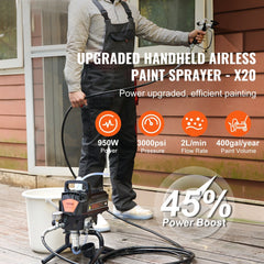 Stand Airless Paint Sprayer, 950W 3000PSI High Efficiency Electric Airless Sprayer, Fine And Even Painting Effect, Handheld Paint Sprayers for Home Interior and Exterior Furniture and Fences