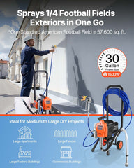 Stand Airless Paint Sprayer, 1500W, 3300PSI High Pressure Airless Sprayer with Cart, Cleaning Brush, Hose, Extension Rod, Nozzles, Electric Spray Paint Machine for Large Apartments, Buildings