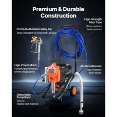 Stand Airless Paint Sprayer, 1500W, 3300PSI High Pressure Airless Sprayer with Cart, Cleaning Brush, Hose, Extension Rod, Nozzles, Electric Spray Paint Machine for Large Apartments, Buildings