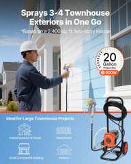 Stand Airless Paint Sprayer, 950W, 3300PSI High Pressure Airless Sprayer with Cart, Cleaning Brush, Hose, Extension Rod, Nozzles, Electric Spray Paint Machine for Interior or Exterior of House