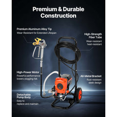 Stand Airless Paint Sprayer, 950W, 3300PSI High Pressure Airless Sprayer with Cart, Cleaning Brush, Hose, Extension Rod, Nozzles, Electric Spray Paint Machine for Interior or Exterior of House