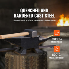 Single Horn Anvil, 22Lbs Cast Steel Anvil, High Hardness Rugged Round Horn Anvil Blacksmith, Large Countertop and Stable Base, with Round and Square Hole, Metalsmith Tool for Bending and Shaping